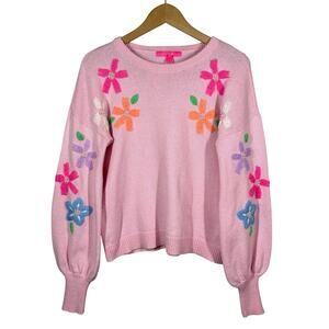 Lilly Pulitzer Laletta Scoop Sweater Casual Floral Knit Pink Feminine Romantic S